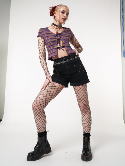 Astral Black Embroidered Denim Mom Shorts - Minga London