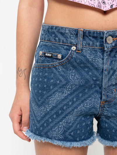 Bandana Indigo Denim Shorts - Minga London