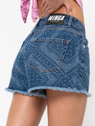 Bandana Indigo Denim Shorts - Minga London