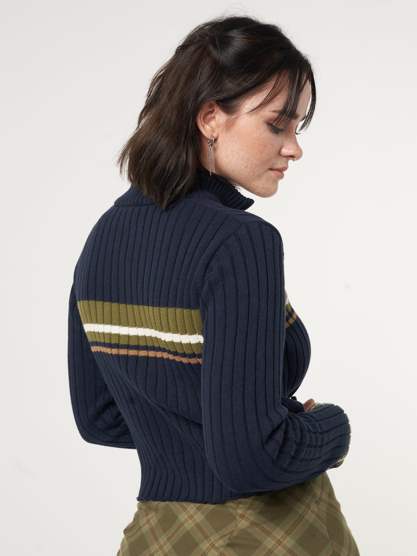 Bella Double Zip Striped Rib Cardigan - Minga London