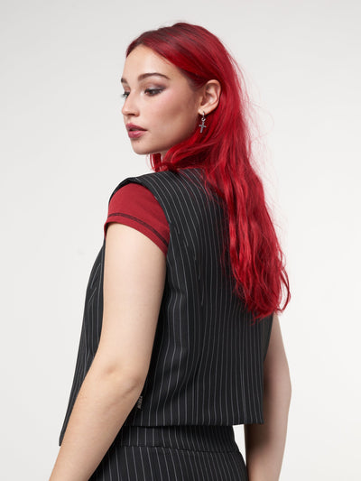 Black Pinstripe Suit Waistcoat - Minga London