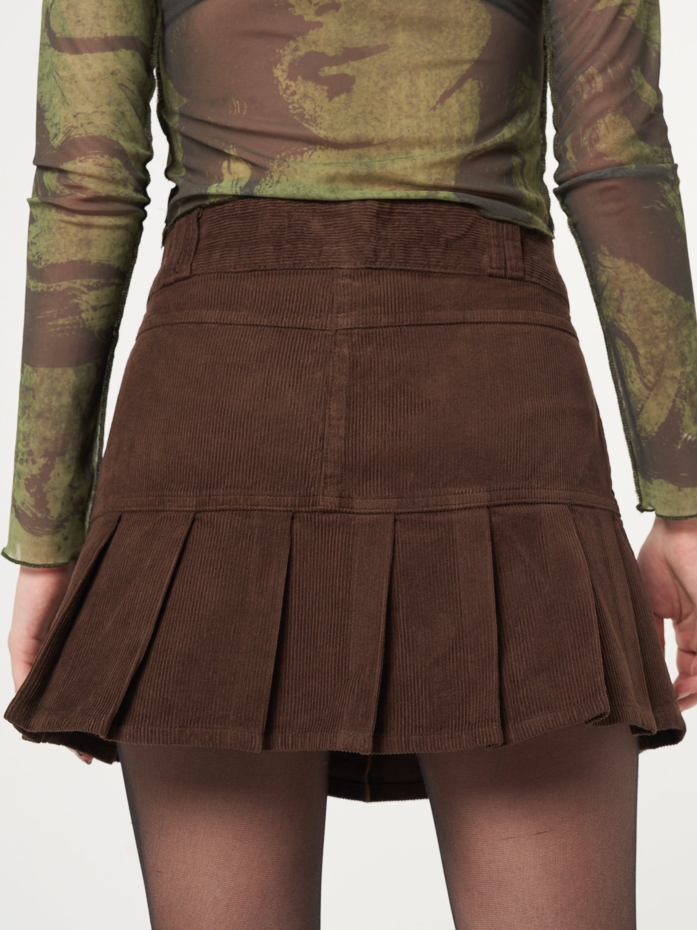 Brown Corduroy Pleated Mini Skirt - Minga London