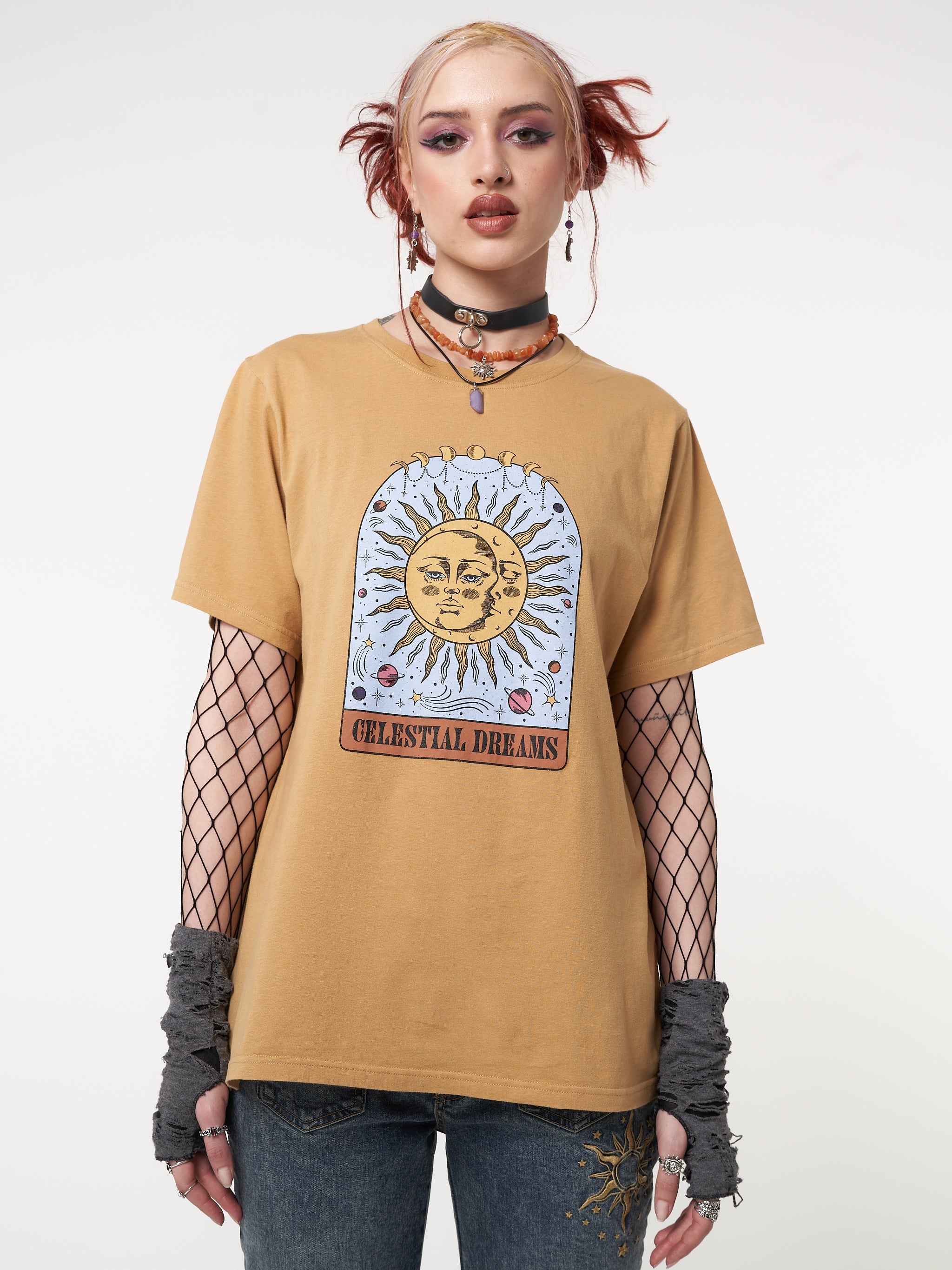 Celestial Dreams Golden Yellow T-Shirt - Minga London