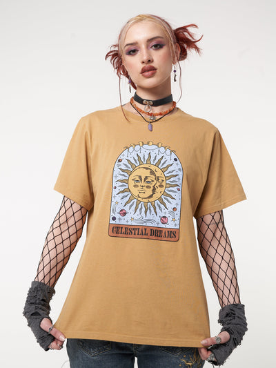 Celestial Dreams Golden Yellow T-Shirt - Minga London