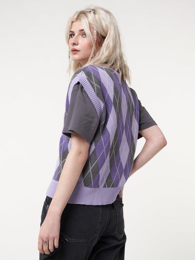 Cleo Argyle Purple Knit Vest - Minga London