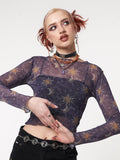 Cosmos Purple Mesh Crop Top - Minga London