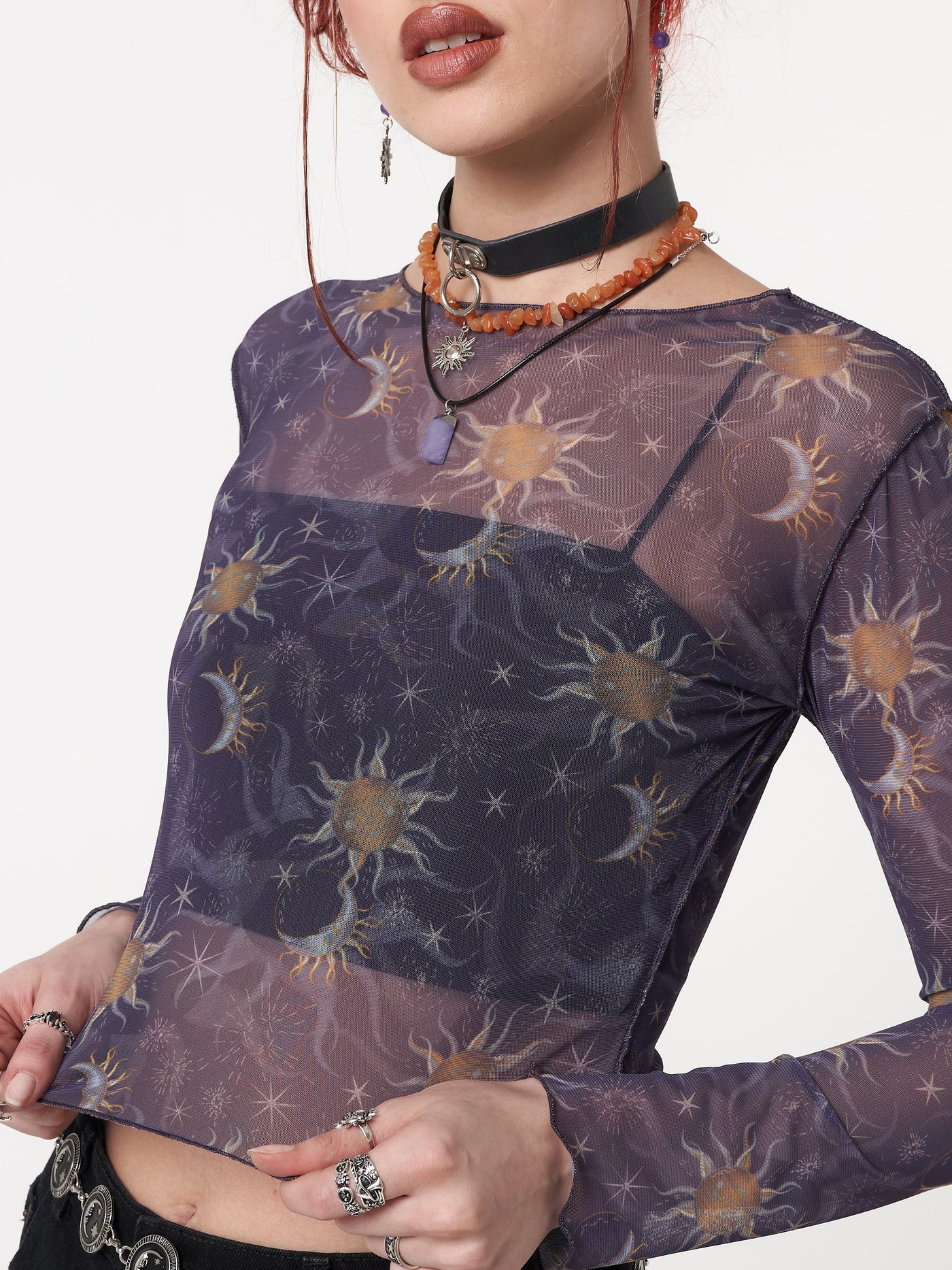 Cosmos Purple Mesh Crop Top - Minga London