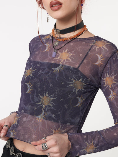 Cosmos Purple Mesh Crop Top - Minga London