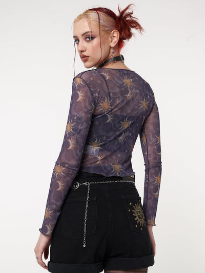 Cosmos Purple Mesh Crop Top - Minga London