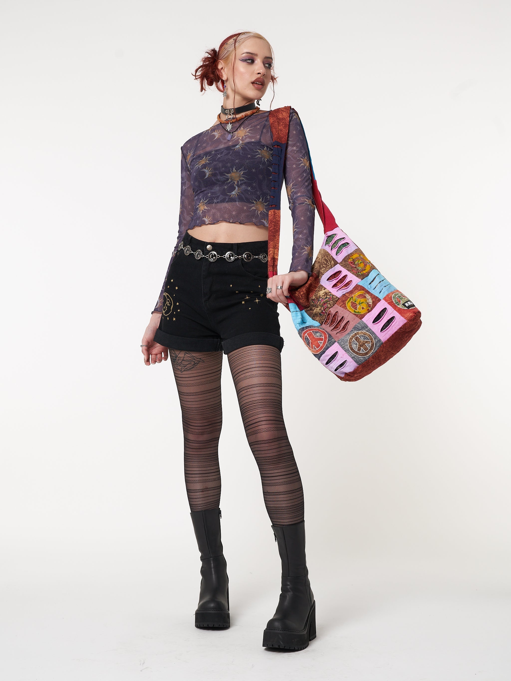 Cosmos Purple Mesh Crop Top - Minga London