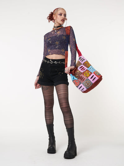 Cosmos Purple Mesh Crop Top - Minga London