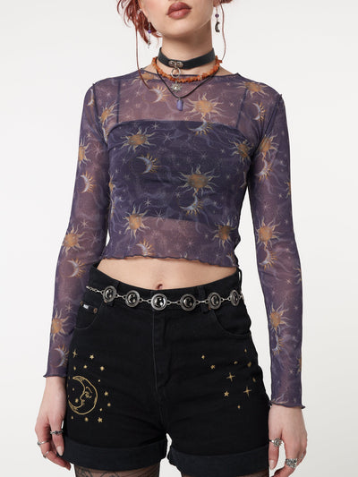 Cosmos Purple Mesh Crop Top - Minga London