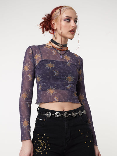 Cosmos Purple Mesh Crop Top - Minga London