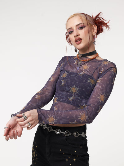 Cosmos Purple Mesh Crop Top - Minga London