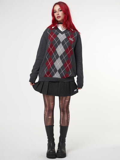 Division Grey Black Red Argyle Knitted Jumper - Minga London