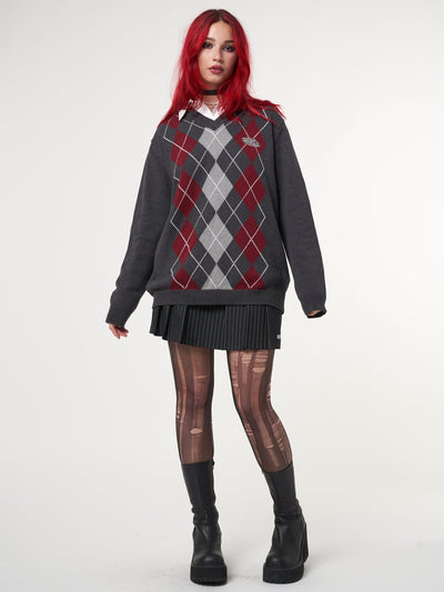 Division Grey Black Red Argyle Knitted Jumper - Minga London