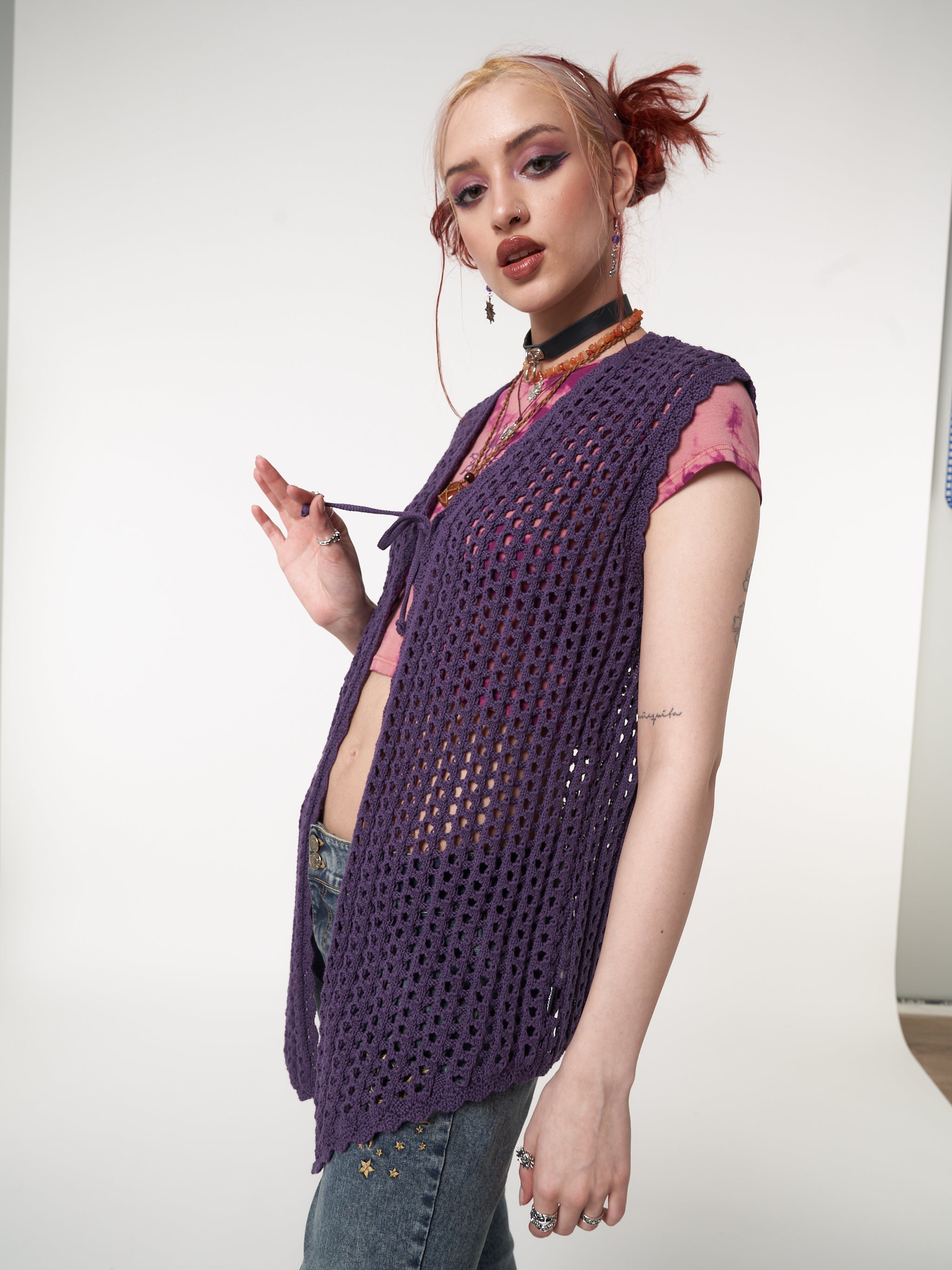 Elfie Tie Front Knit Sleveless Cardigan - Minga London