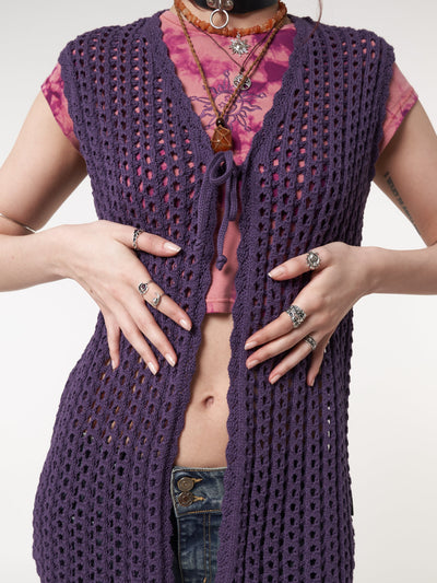 Elfie Tie Front Knit Sleveless Cardigan - Minga London