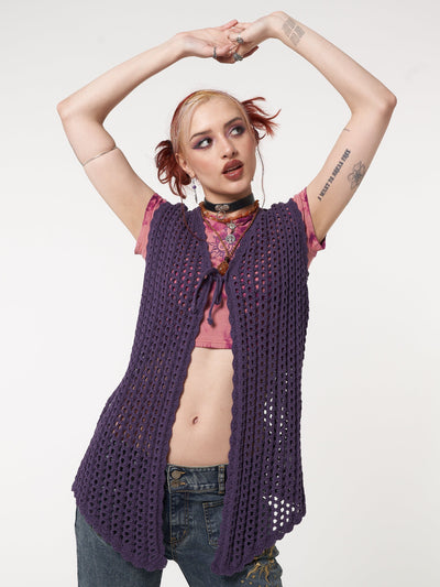 Elfie Tie Front Knit Sleveless Cardigan - Minga London
