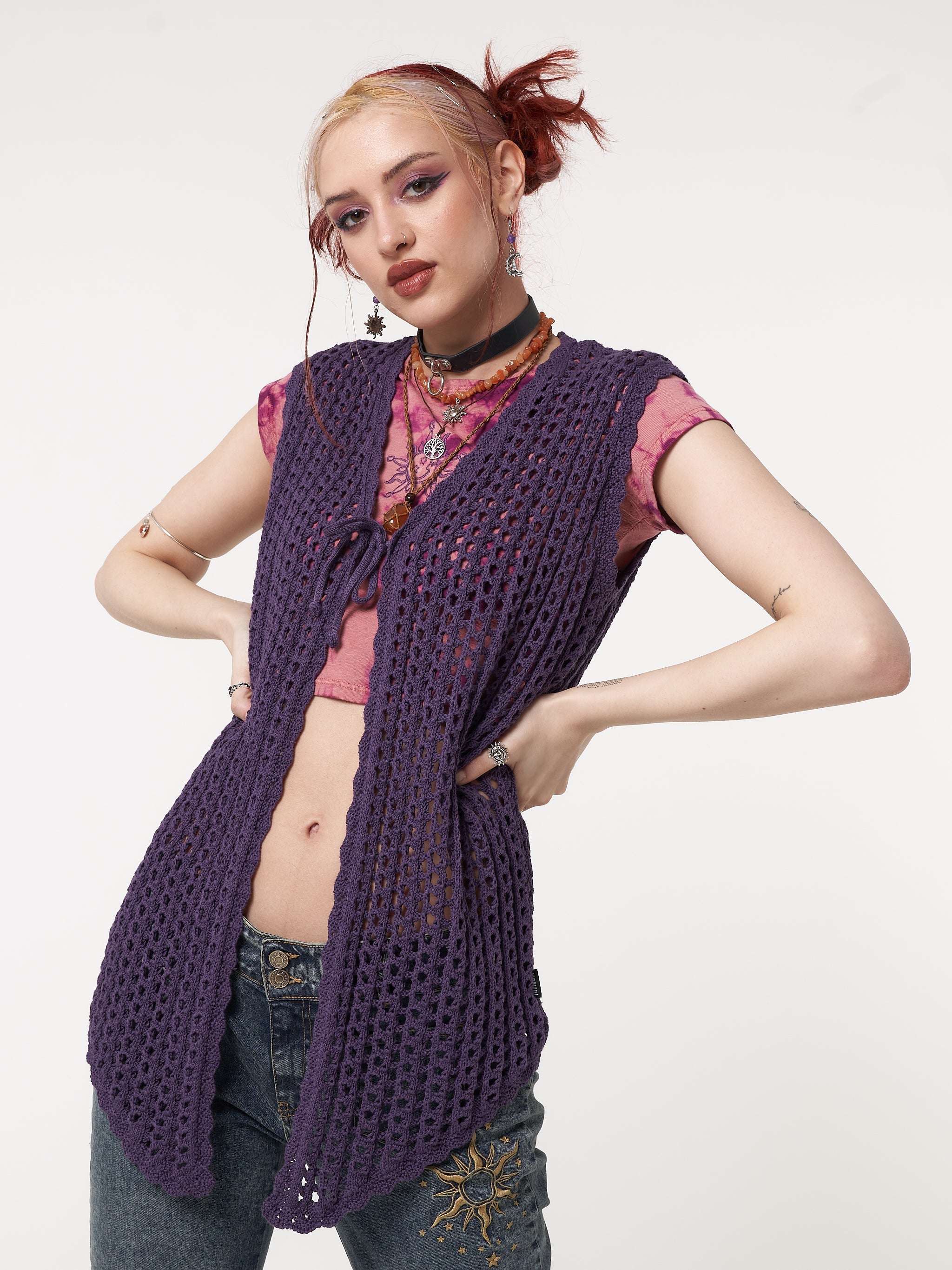 Elfie Tie Front Knit Sleveless Cardigan - Minga London