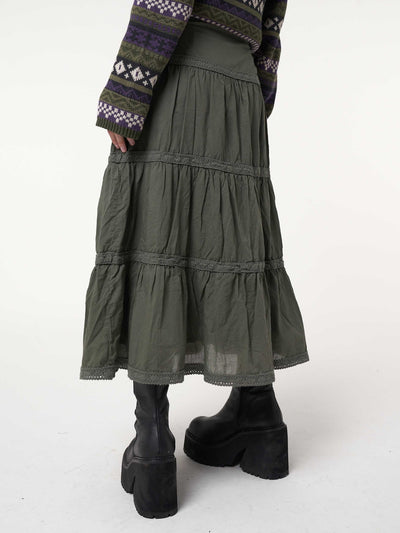 Foggy Green Ruffle Lace Maxi Skirt - Minga London
