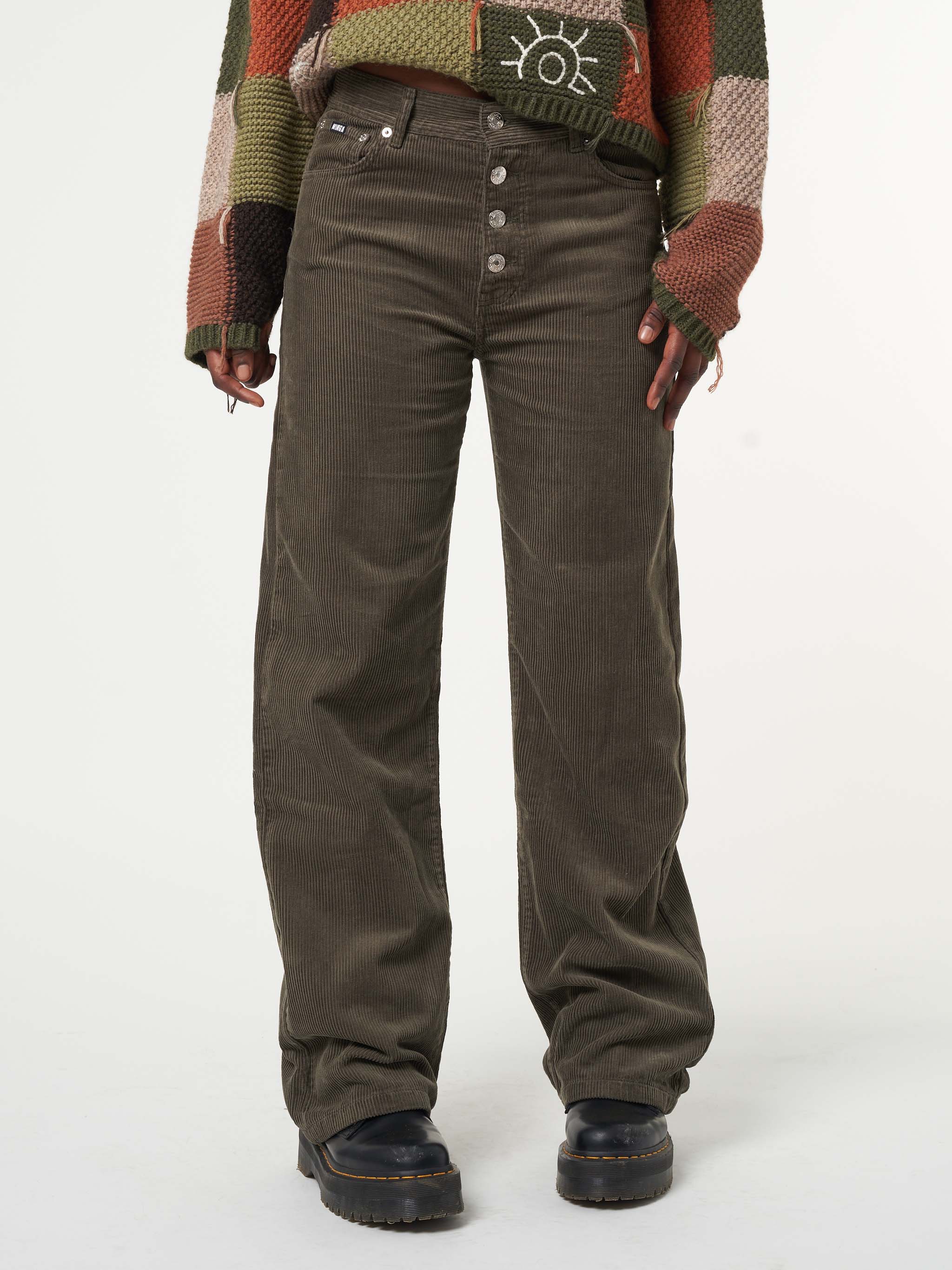 Forest Green Corduroy Straight Leg Pants - Minga London