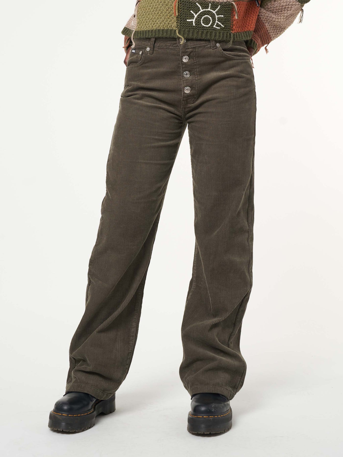 Forest Green Corduroy Straight Leg Pants - Minga London
