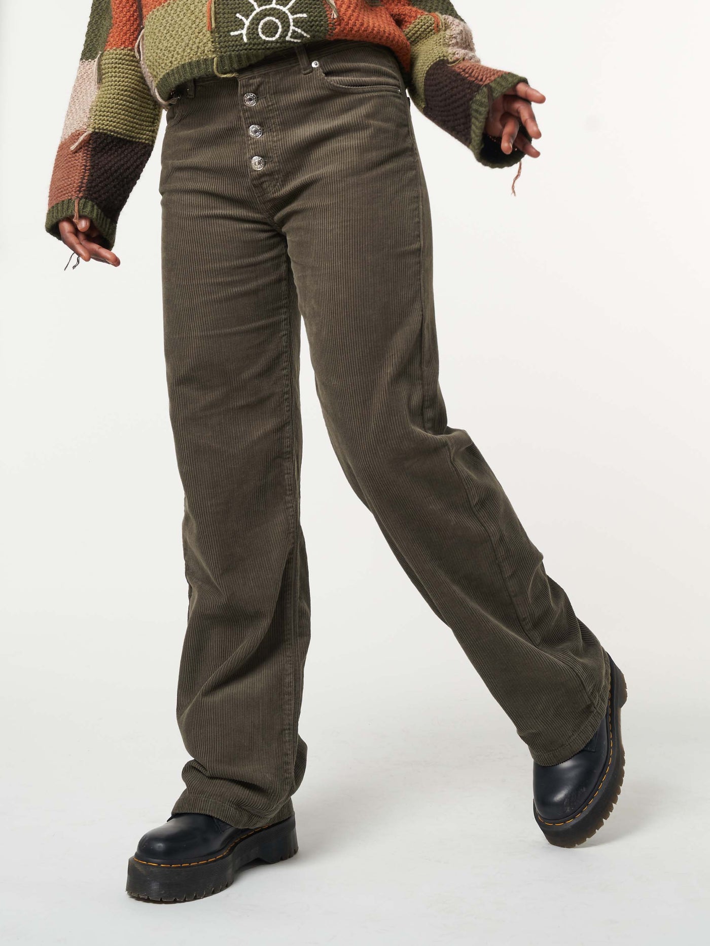 Forest Green Corduroy Straight Leg Pants - Minga London