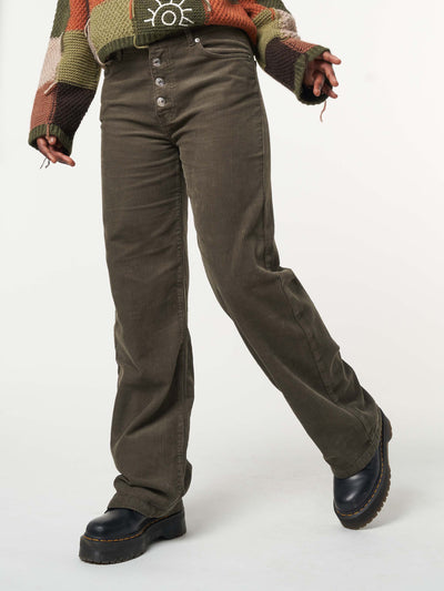 Forest Green Corduroy Straight Leg Pants - Minga London