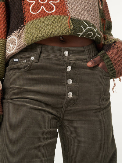Forest Green Corduroy Straight Leg Pants - Minga London