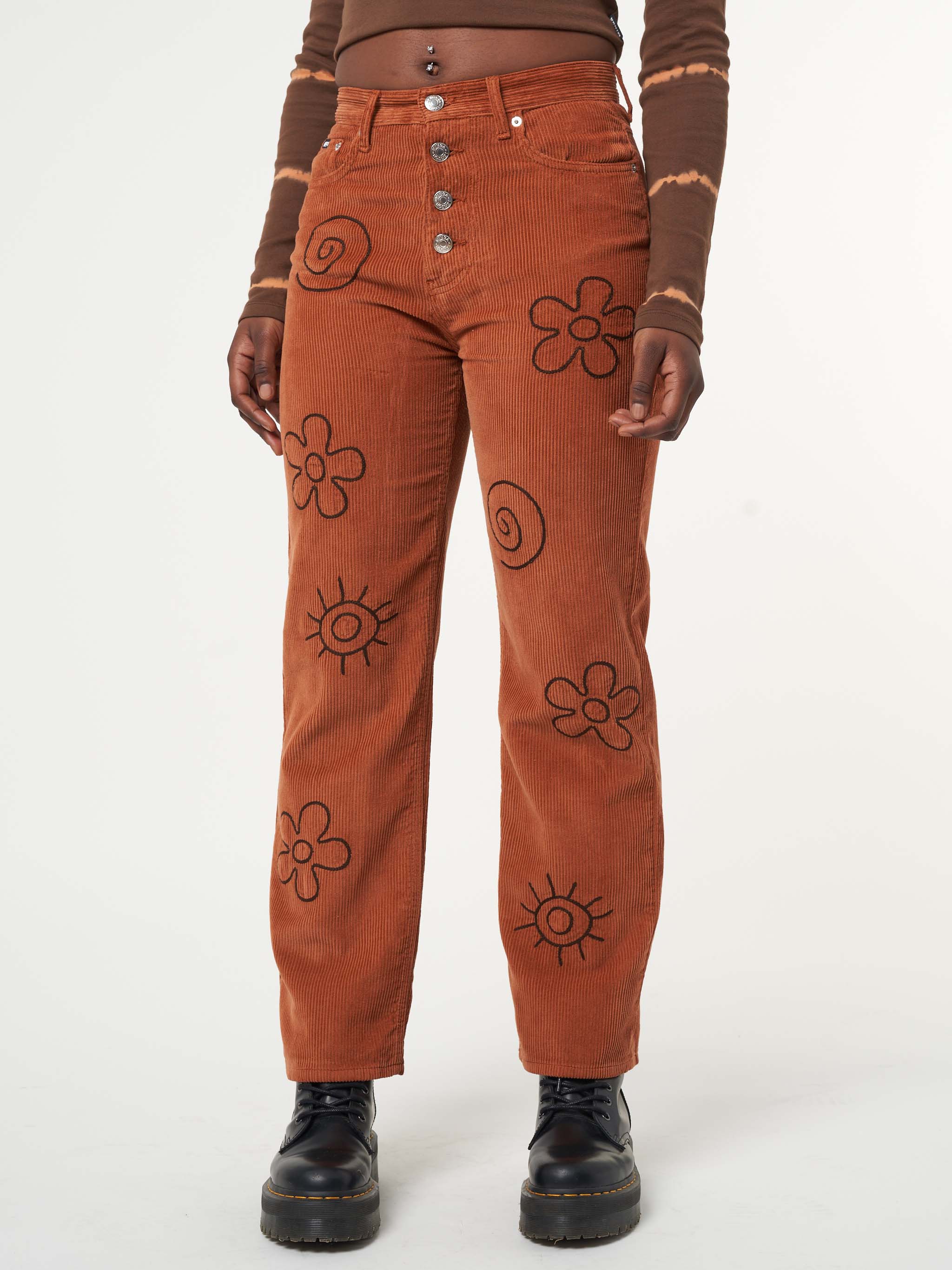 Free Spirit Embroidered Corduroy Pants - Minga London