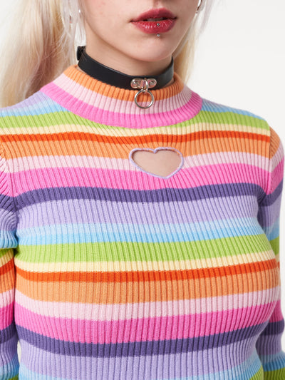 Heart Cut-Out Striped Ribbed Top - Minga London