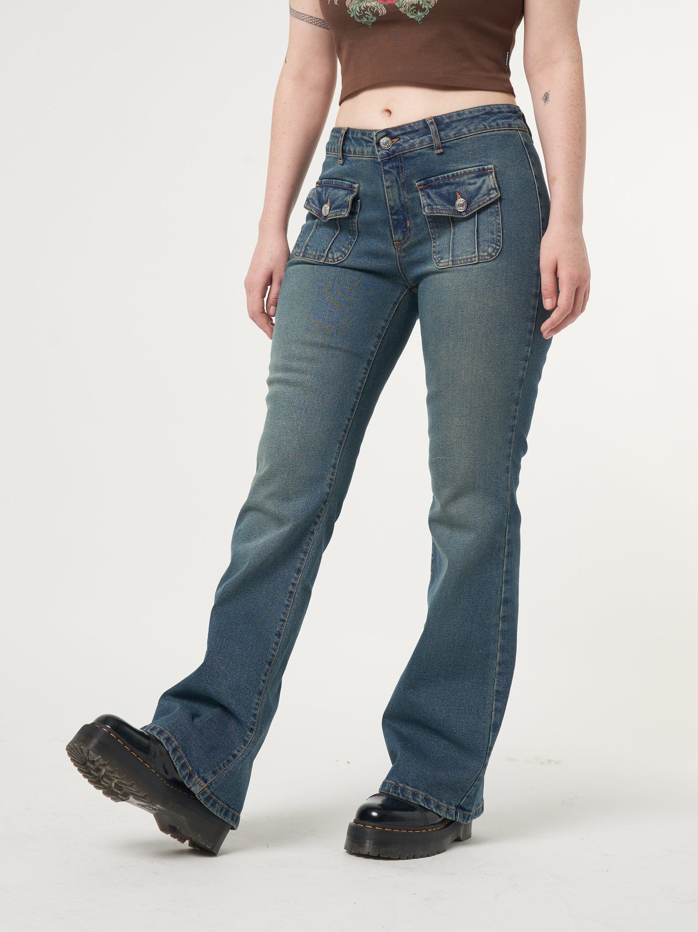 Jade Overdye Front Pocket Flare Jeans - Minga London