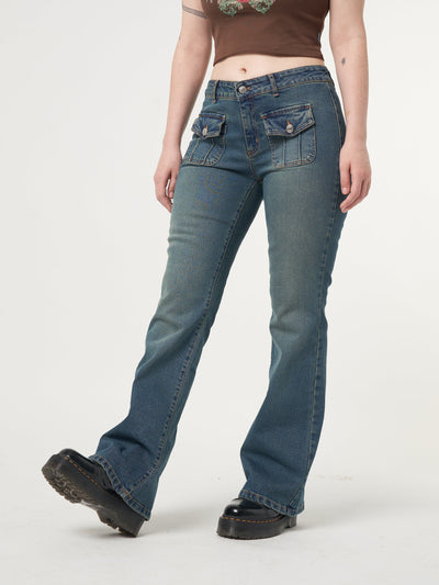 Jade Overdye Front Pocket Flare Jeans - Minga London
