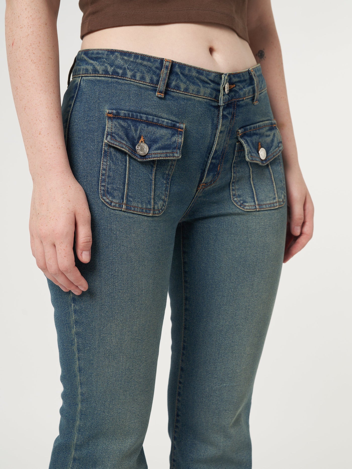 Jade Overdye Front Pocket Flare Jeans - Minga London