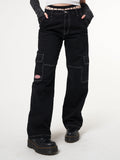 Jet Black Y2K Contrast Stitch Cargo Pants - Minga London