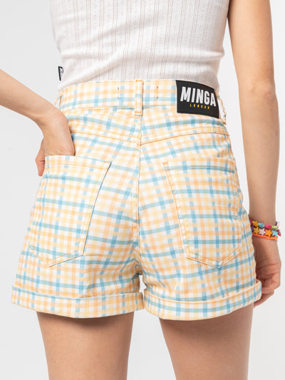 Joy Check Denim Mom Shorts - Minga London