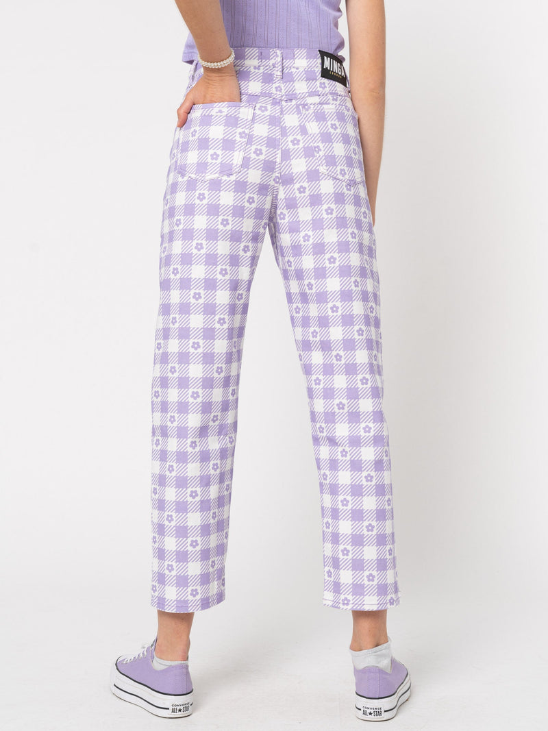 Floral Gingham Lilac Check Mom Jeans - Minga London