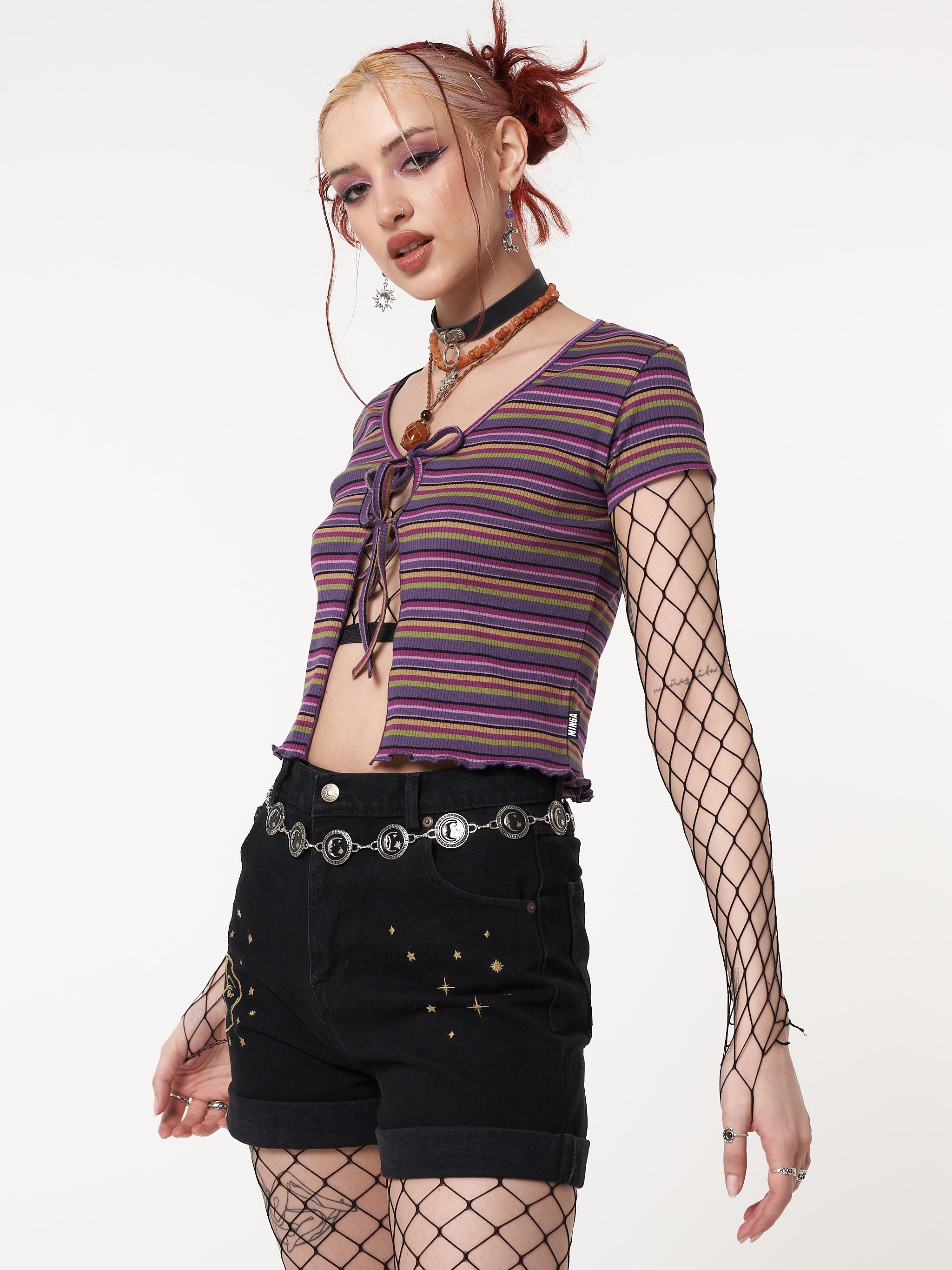 Lily Striped Tie Front Crop Top - Minga London