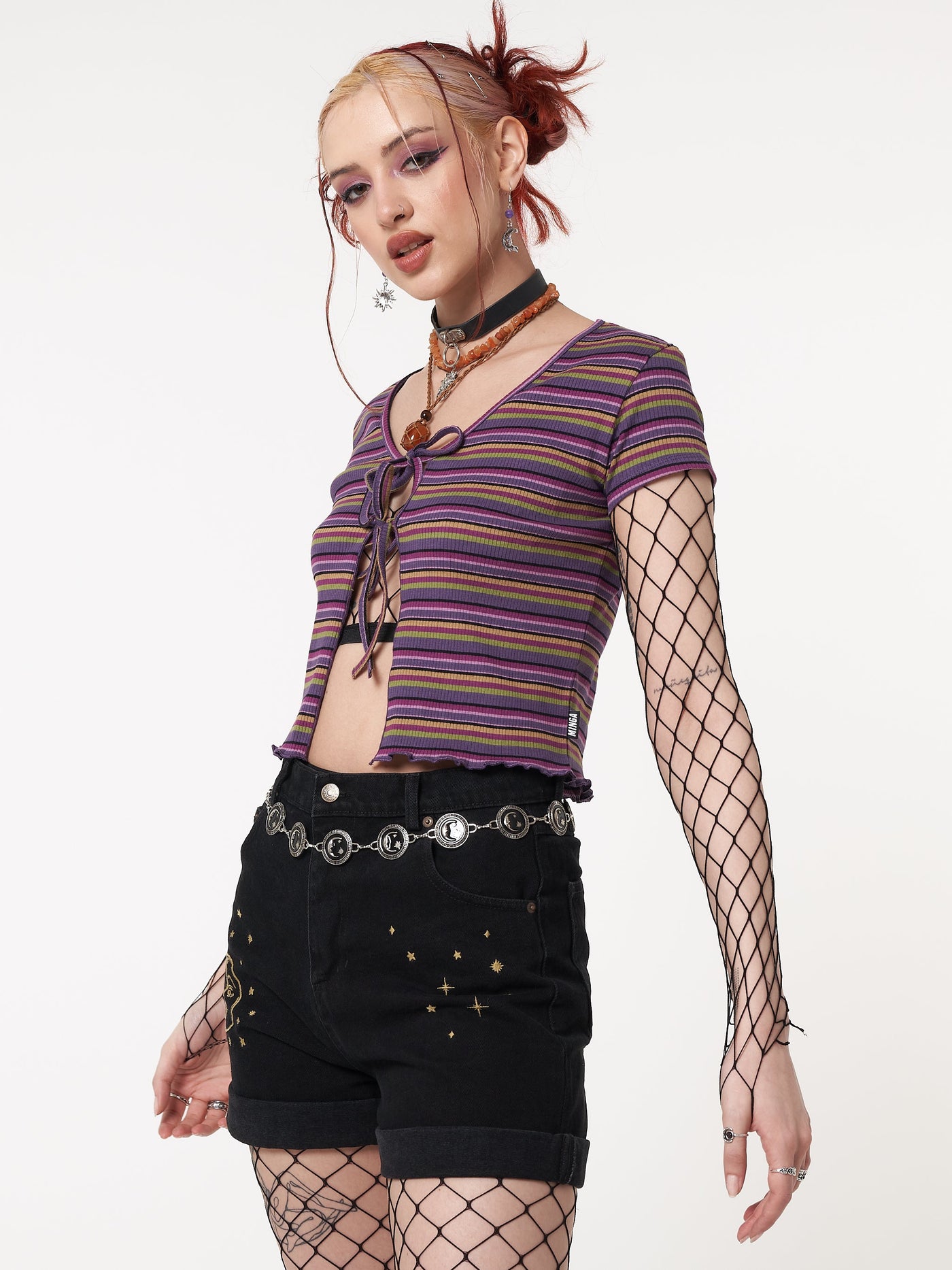 Lily Striped Tie Front Crop Top - Minga London