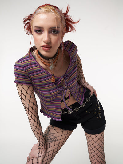Lily Striped Tie Front Crop Top - Minga London