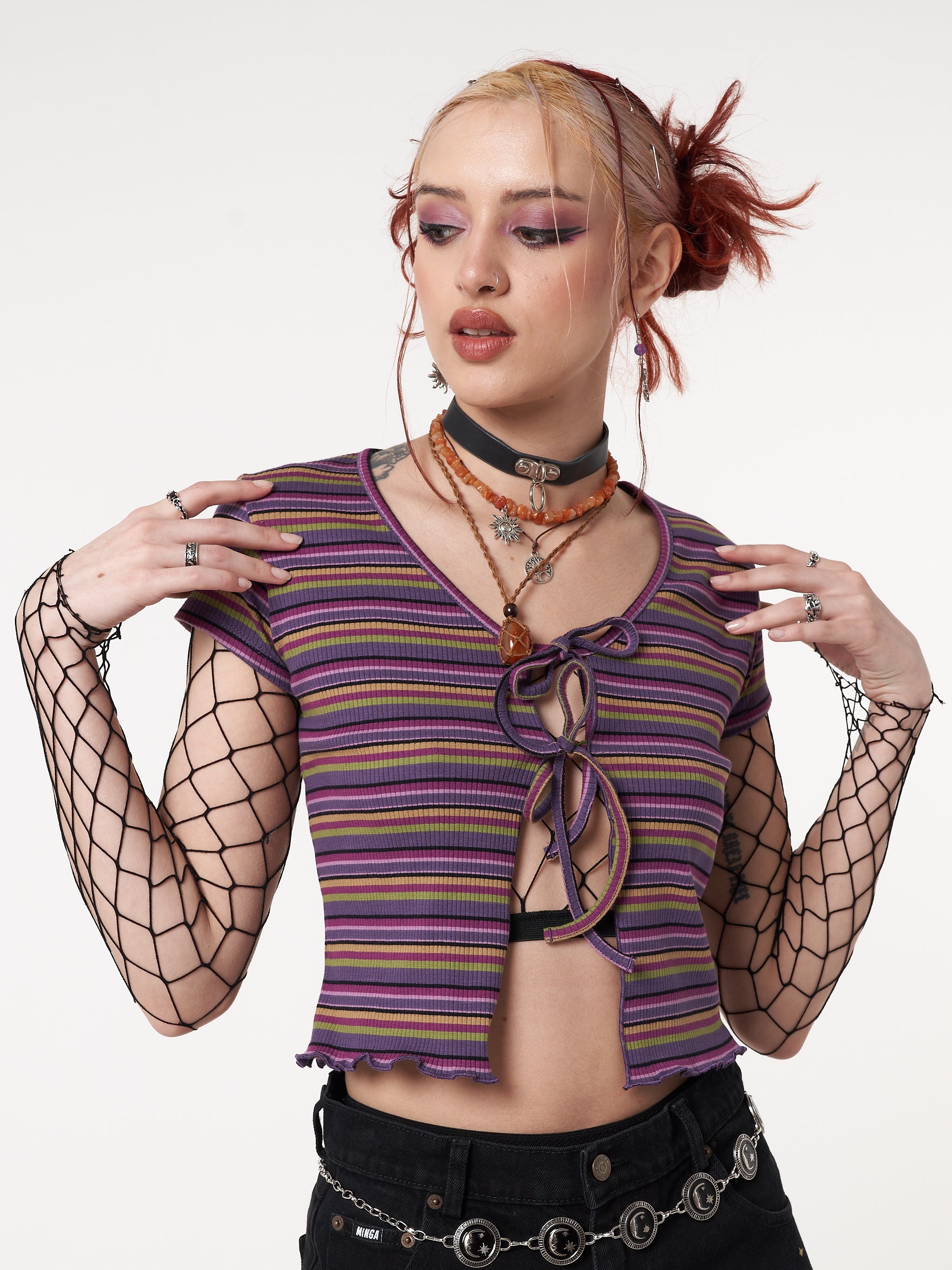 Lily Striped Tie Front Crop Top - Minga London