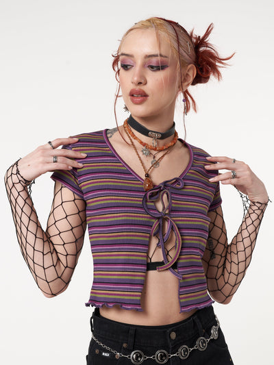 Lily Striped Tie Front Crop Top - Minga London