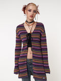 Luna Striped Tie Front Knit Cardigan - Minga London