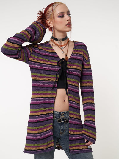 Luna Striped Tie Front Knit Cardigan - Minga London