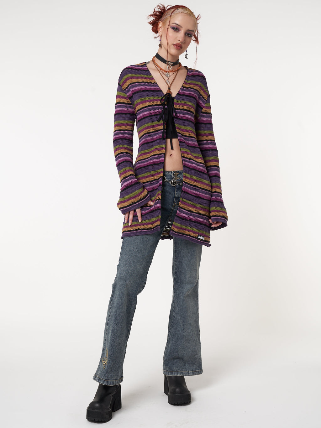 Luna Striped Tie Front Knit Cardigan - Minga London