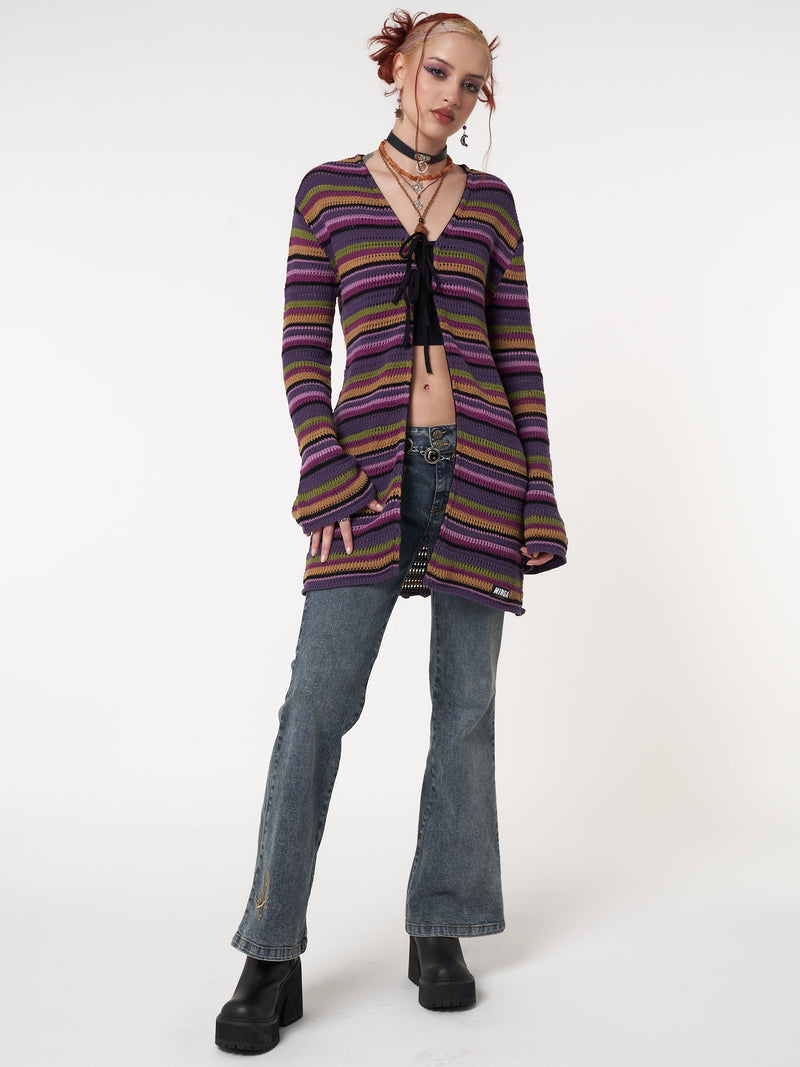 Luna Striped Tie Front Knit Cardigan - Minga London