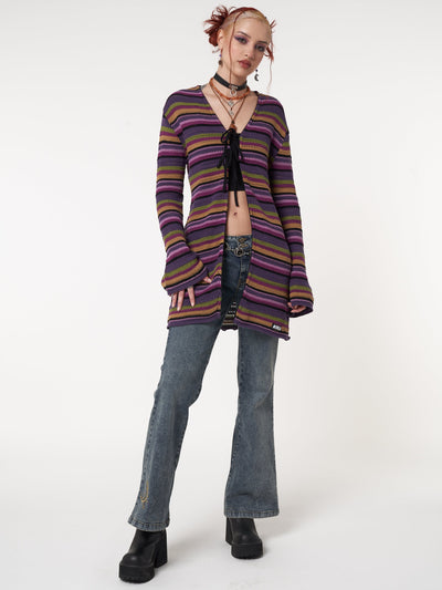 Luna Striped Tie Front Knit Cardigan - Minga London