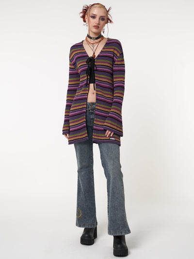 Luna Striped Tie Front Knit Cardigan - Minga London