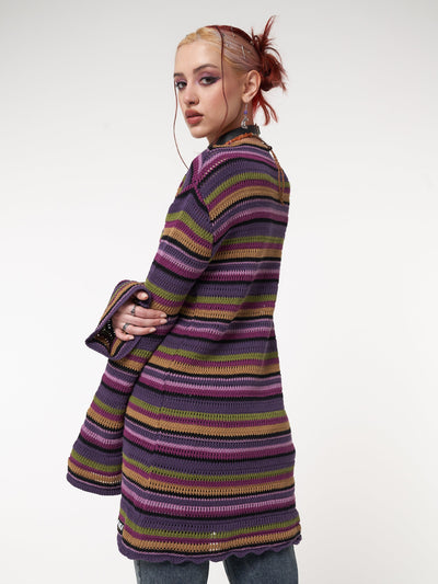 Luna Striped Tie Front Knit Cardigan - Minga London